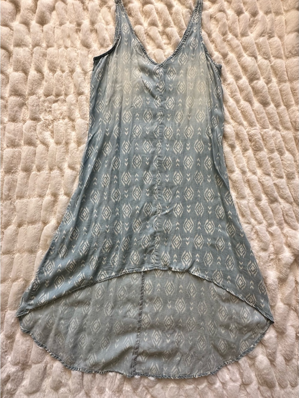 Cloth & Stone for Anthropologie Light Blue Ikat Diamond-Print High-Low Dress